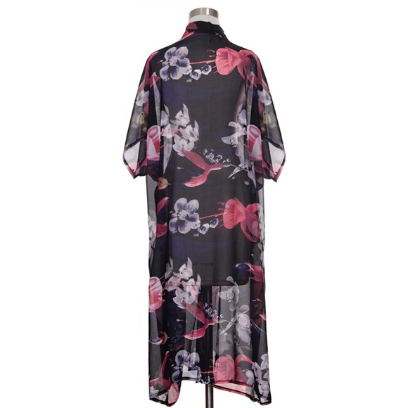 Code22 Floral Pattern Print Short Sleeve Kimono - Picture 3 of 4